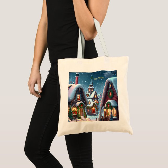 Tote Bag Charmant village de Noël enneigé sur mesure (Devant (produit))