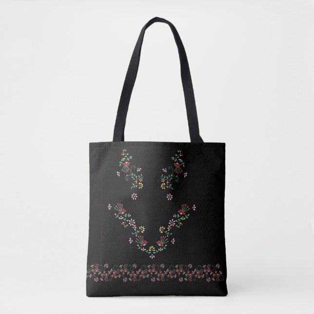 Tote Bag Charmante Broderie Florale Borde Fourre-tout (Devant)
