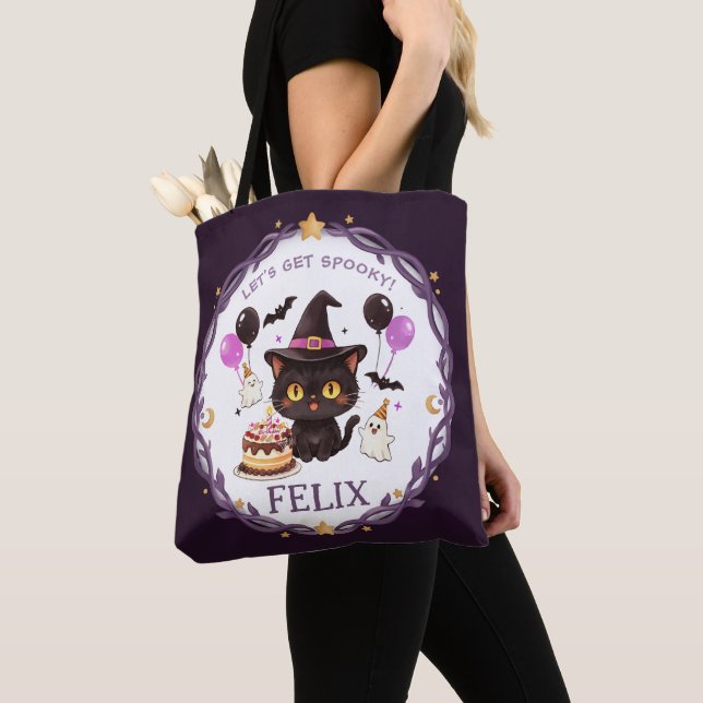 Tote Bag Charmante Sorcière Mignonne Chat Noir Magicien Hal (De près)