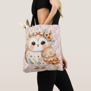 Tote Bag Charme de la chouette florale Boho Cottagecore Far