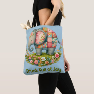 Tote Bag Charme de Prairie Florale à l'Éléphant Patchwork