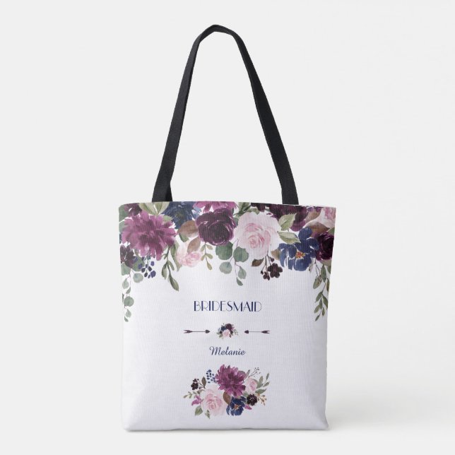 Tote Bag Charme Lavande Marine Bleu Floral Bloom Bridesmaid (Dos)