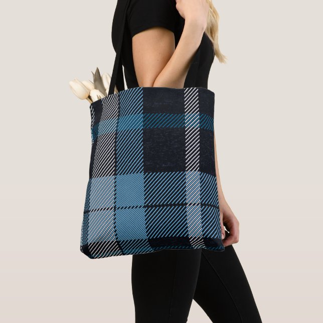 Tote Bag Charme Plaid bleu & noir intemporel : élégant (De près)