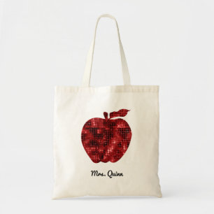 Tote Bag Charme rouge personnalisé d'Apple de paillette de
