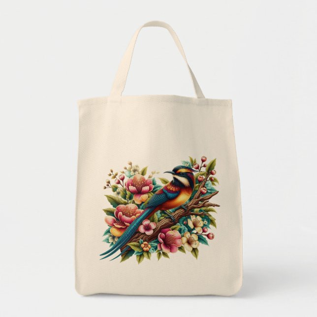Tote Bag Charming Colorful Bird and Flower (Devant)