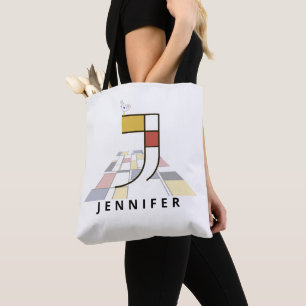 Tote Bag Charming Neoplasticism Style Monogramme. Lettre J