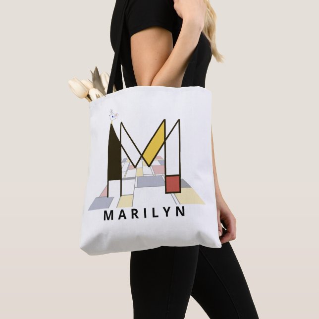 Tote Bag Charming Neoplasticism Style Monogramme. Lettre M (De près)