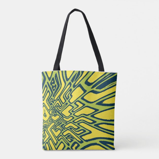 Tote Bag Chartreuse, bleu et jaune géométrique  (Dos)