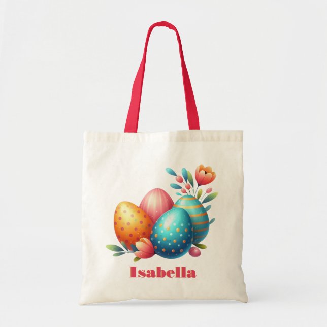 Tote Bag Chasse aux oeufs de Pâques brillante Fleurs de pri (Devant)