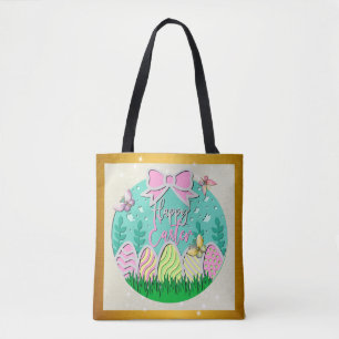 Tote Bag Chasse aux œufs de Pâques mignonne et papillons co