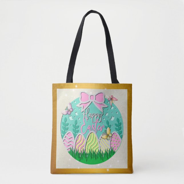 Tote Bag Chasse aux œufs de Pâques mignonne et papillons co (Devant)
