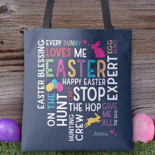 Tote Bag Chasse aux oeufs de Pâques Mot Cloud avec le nom d