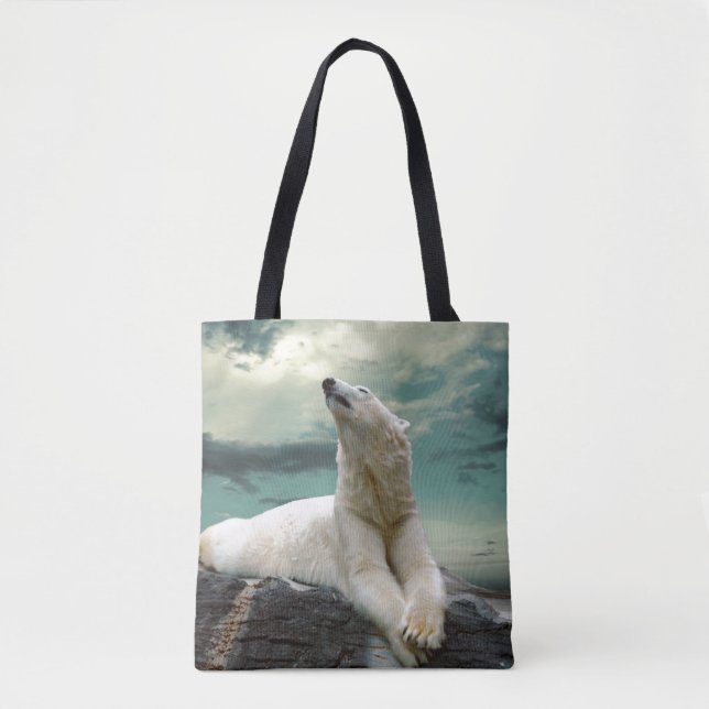 Tote Bag Chasseur blanc d'ours blanc sur la roche (Devant)