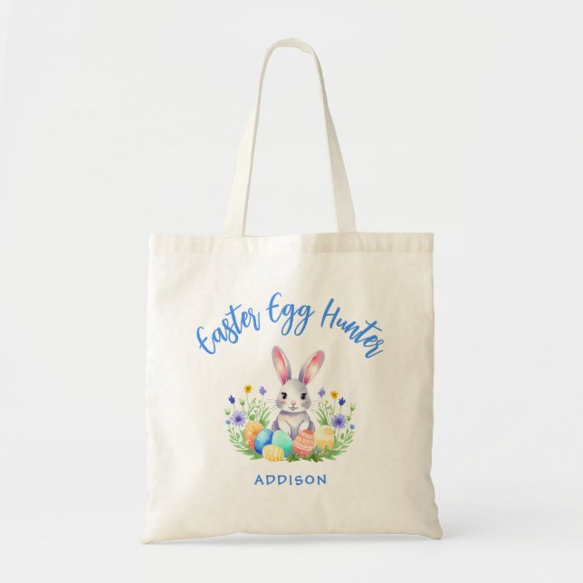 Tote Bag Chasseur d'oeufs de Pâques personnalisé lapin (Devant)