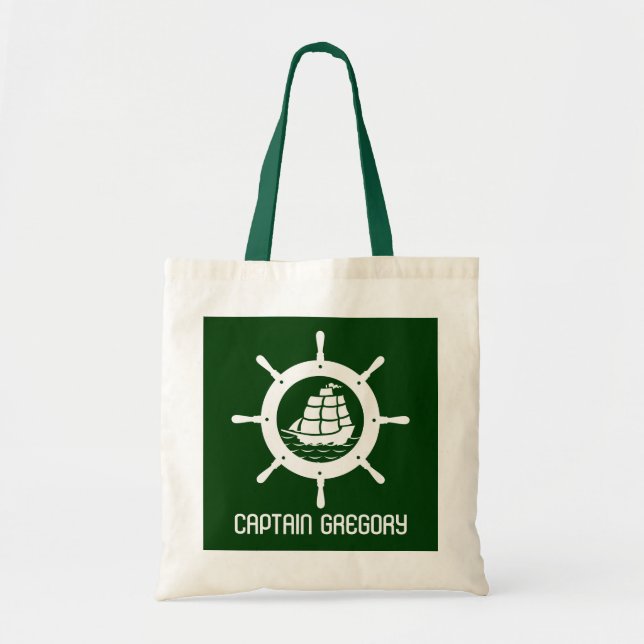 Tote Bag Chasseur Green & White Bateau nautique roue (Devant)