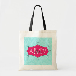Tote Bag Châssis de Doodle Rose Chaud Damask Nom du monogra