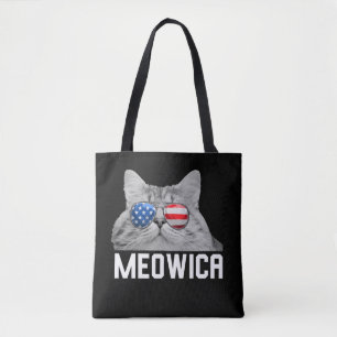 Tote Bag Chat 4 juillet Hommes Femmes États-Unis Drapeau am