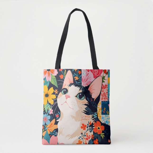 Tote Bag Chat à écailles florales (Devant)
