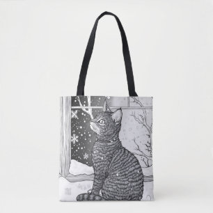 Tote Bag Chat à la fenêtre avec ciel étoilé