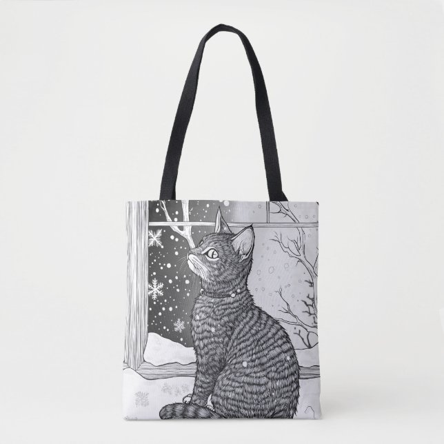 Tote Bag Chat à la fenêtre avec ciel étoilé (Devant)