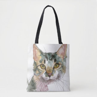 Tote Bag Chat à l'aquarelle