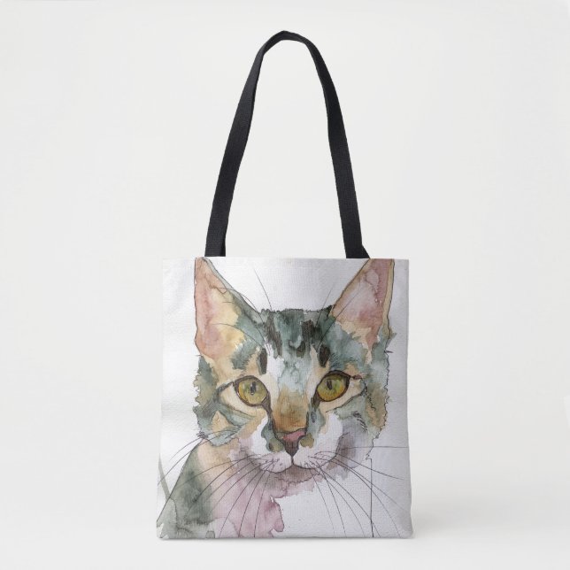 Tote Bag Chat à l'aquarelle (Devant)