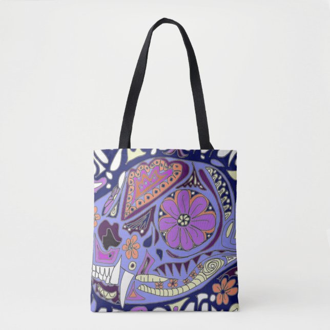 Tote Bag Chat à motifs colorés (Devant)