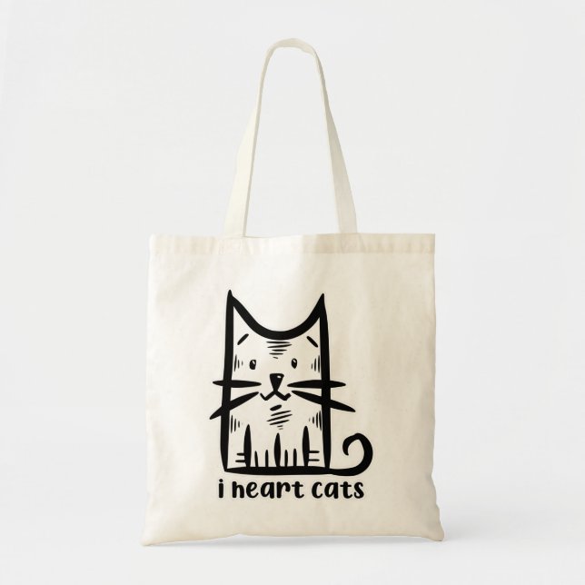 Tote Bag Chat à moustaches, j'adore les chats (Devant)