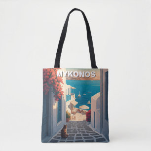 Tote Bag Chat à Mykonos Grèce Cyclades Voyage coucher de so