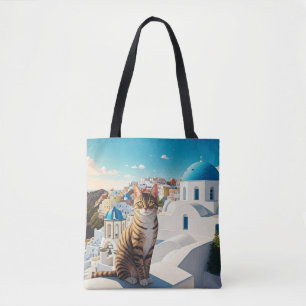 Tote Bag Chat à Santorin Grèce Cyclades Voyage