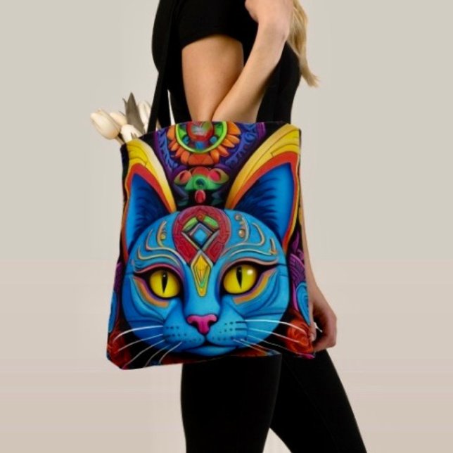 Tote Bag Chat Abstrait Aux Yeux Jaunes (Tote Bag — 100% polyester, black laminated lining 100% cotton web hand. Made in the USA.
)