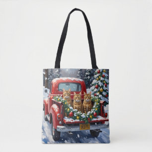 Tote Bag Chat abyssin camion rouge de Noël vacances