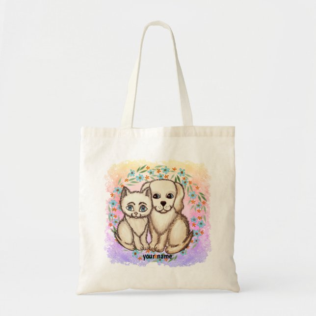 Tote Bag Chat aime chien   (Devant)