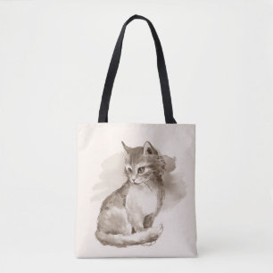 Tote Bag Chat. Aquarelle