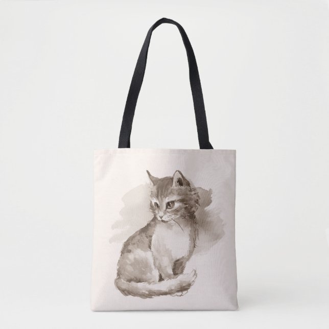 Tote Bag Chat. Aquarelle (Devant)