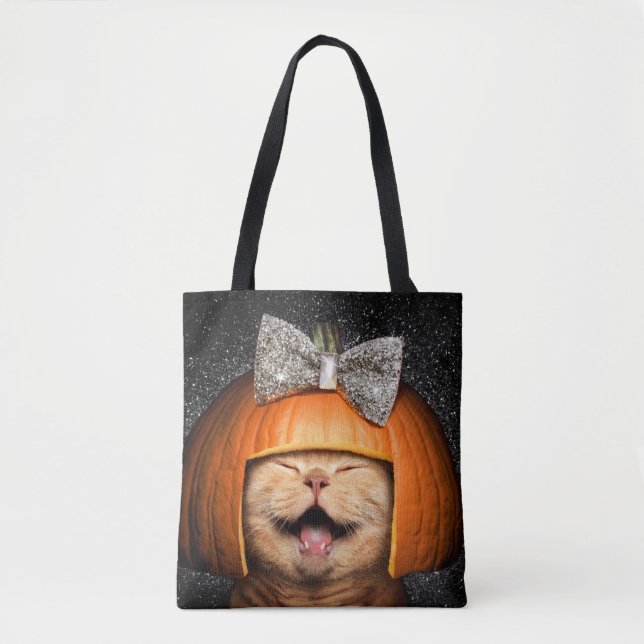 Tote Bag Chat aux cheveux Citrouilles (Devant)