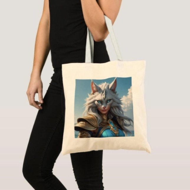 Tote Bag Chat aux yeux bleus méchants (100% natural material 100% cotton D: 15.75"l x 15.25"w 5 handle colors
)