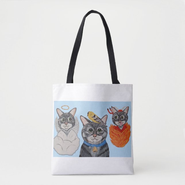 Tote Bag Chat avec ange et diable (Devant)