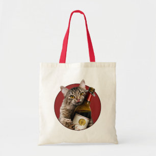 Tote Bag Chat Avec Bouteille De Vin