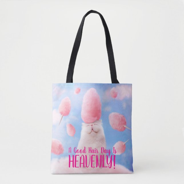 Tote Bag Chat Avec Coton Candy Cheveux (Devant)
