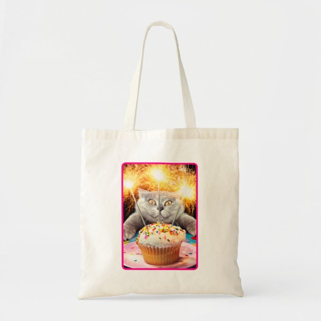 Tote Bag Chat Avec Cupcake Sparkler (Devant)