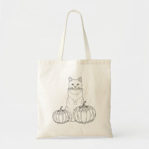 Tote Bag Chat avec deux citrouilles en dessin au trait pour