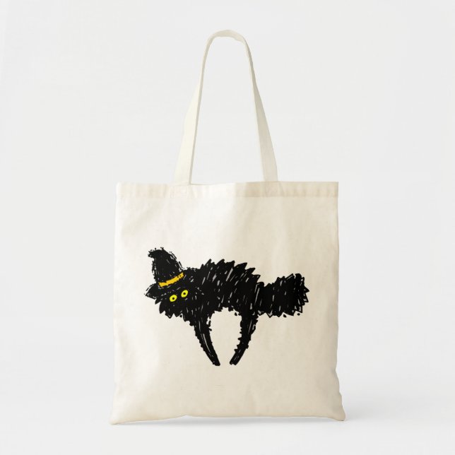 Tote Bag Chat avec le Casquette de sorcière (Devant)