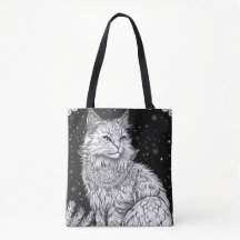 Chat avec Mandala sous ciel étoilé magique