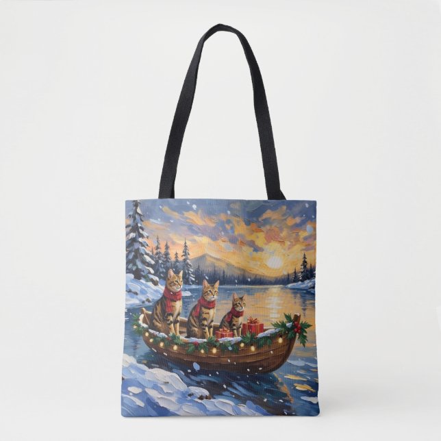 Tote Bag Chat Bengal Noël Bateau Fêtes (Devant)