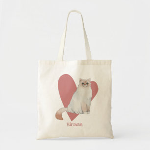 Tote Bag Chat Birman Aquarelle Kitty Coeur rose