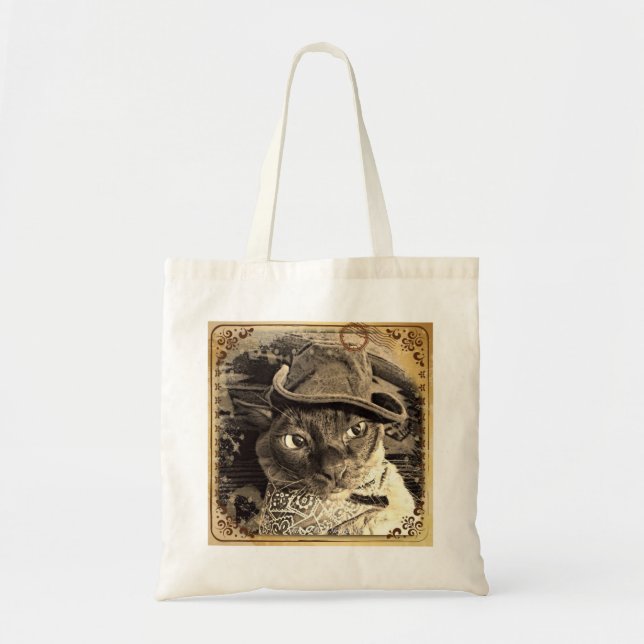 Tote Bag Chat birman dans le vêtement occidental, sépia, 2 (Devant)