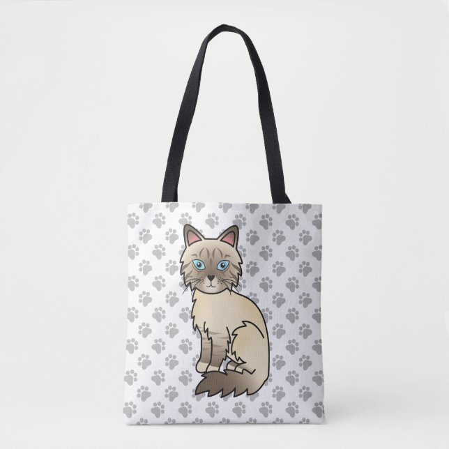 Tote Bag Chat Birman / Ragdoll au point chocolat tabby & Pa (Devant)