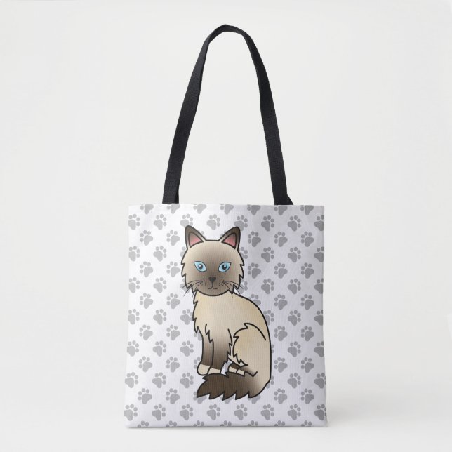 Tote Bag Chat Birman / Ragdoll pointe chocolat & pattes mig (Devant)