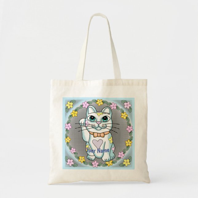 Tote Bag Chat Blanc Chanceux  (Devant)